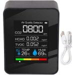 Moniteur de qualit� de l'air 5 en 1, d�tecteur multifonction co2 tvoc hcho temp�rature humidit� avec ...