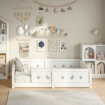 Montessori lit de sol pour enfant 90x200 cm, lit � barreaux �toiles et lunes, lit caban avec sommier ...