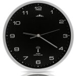 Horloge murale radio pilote  quartz silencieuse noir / argent  31cm trotteuse changement d'heure automatiqu ...