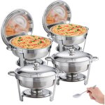 Vevor chauffe - plat lot de 4 bacs de 5, 38 l buffet chauffant a combustible rechaud inox alimentaire ...