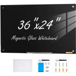 Mophorn - vevor tableau magnetique effacable a sec en verre noire 90 x 60 cm, grand tableau memo mural ...