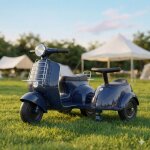 Moto �lectrique enfant vespa scooter avec sidecar homemiyn ? 2 places, d�s 3 ans, bleu marine
