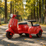 Moto �lectrique enfant vespa scooter avec sidecar homemiyn ? 2 places, d�s 3 ans, rouge