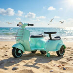 Moto �lectrique enfant vespa scooter avec sidecar homemiyn ? 2 places, d�s 3 ans, vert aqua