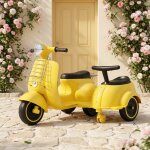 Moto �lectrique pour enfants - vespa scooter sidecar - homemiyn - jaune - 2 places d�s 3 ans