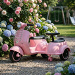 Moto �lectrique pour enfants - vespa scooter sidecar - homemiyn - rose - 2 places d�s 3 ans