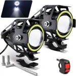 Moto led fog lights u7 spotlight lumi�res de jour avec yeux d'ange halo bague et interrupteur 2 - sets, ...