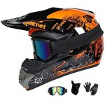 Moto motocross casques, imprim� floral vert et orange casque integral vtt with goggle gants masque comprend ...