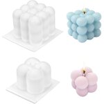 Moule � bougie, 2 pi�ces diy bougies moule � boule en silicone 3d cube pour la fabrication de bougies, ...