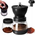 Moulin � caf� manuel - noir - poign�e allong�e en acier inoxydable - taille de mouture r�glable - base ...