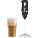 Mousseur lait �lectrique portable aa, m�langeur caf� avec fouet et support acier inoxydable noir
