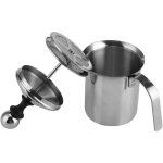 Mousseur � lait manuel, mousseur � lait en acier inoxydable pour cappuccino et latte (201 400cc)