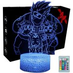 Msbd 3d lampe illusion optique anime naruto hatake kakashi classe 7 led veilleuse, 16 couleurs t�l�commande ...