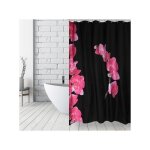 Rideau de douche polyester lanyu 180x200cm motif fleurs noir & rose - anneaux inclus msv