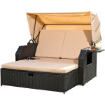 Mucola - lit en polyrattan noir avec toit ouvrant, canapé de jardin en rotin chaise de plage Mucola - lit en polyrattan noir avec toit ouvrant, canapé de jardin en rotin chaise de plage