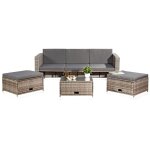 Mucola - poly - rotin, salon de jardin en rotin, gris, canapé, table avec 2 tabourets de salon en rotin ... Mucola - poly - rotin, salon de jardin en rotin, gris, canapé, table avec 2 tabourets de salon en rotin ...