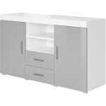 Buffet de salon bas 2 portes 2 tiroirs 140x80x40cm meuble de rangement modle roque couleur blanc et ...