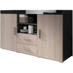 Buffet de salon bas 2 portes 2 tiroirs 140x80x40cm meuble de rangement mod�le roque couleur noir brillant ...