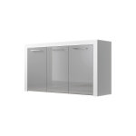 Buffet de salon bas 3 portes poignes inox 144x80x42cm meuble de rangement modle nelia couleur blanc ...