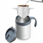 Mug isotherme blanc + gobelet �gouttoir (ensemble de deux pi�ces)tasse � caf� filtre portable en acier ...