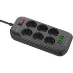 Multiprise electrique avec 4 ports usb et 6 prises, noir