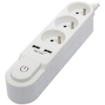 Multiprise avec interrupteur, 3 prises 16 a et 2 sorties usb 2 a, c�ble blanc 1, 5 m - chacon