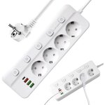 Multiprise avec interrupteur individuel, 4 prises multiprise usb c(3 usb a + 1 usb c), prise multiple ...