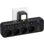 Multiprise murale avec 4 prises eu, 2 ports usb, 1 port type c, interrupteurs individuels (5 prises noir) ...