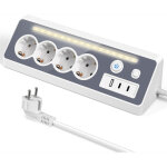 Multiprise avec usb et 2 types c - multiprise d'angle � 4 prises avec lumi�re led - protection contre ...