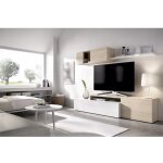 Abitare ? mur �quip� porte tv 201 cm blanc brillant et ch�ne naturel ? meuble bas avec ouverture rabattable ...