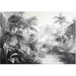 Murale jungle noir et blanc chambre salon papier peint molleton 400x280