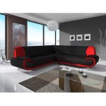 Mobilier deco - muza - canap d'angle design en simili cuir noir et rouge
