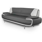 Mobilier deco - muza - canap design 3 places en simili cuir gris et blanc