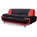 Mobilier deco - muza - canap design 3 places en simili cuir noir et rouge