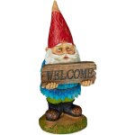 Nain de jardin �welcome�, r�sistant aux intemp�ries, pierre artificielle, jardin, porte de maison, color� ...