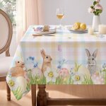 Nappe de p�ques rectangulaire 180x140 cm anti tache nappes � carreaux color�e avec lapins et ?ufs �l�gante ...