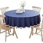 Nappe ronde en coton et lin prot�ger et d�corer la table bleu fonc� diam�tre 160 cm