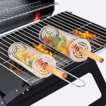 Nesting rolling grill baskets 2pcs, 304 stainless steel bbq tools with removable wooden handle for vegetables, ... Nesting rolling grill baskets 2pcs, 304 stainless steel bbq tools with removable wooden handle for vegetables, ...