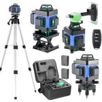 Niveau laser 360�, laser chantier autonivelant 4d 16 lignes, mode impulsion, avec 2 piles, t�l�commande, ...