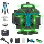 Niveau laser 4 x 360 4d 16 lignes auto - nivelant, laser chantier avec 2 x 3000mah batterie & affichage ...