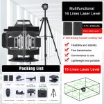 Niveau laser avec trepied 4 x 360�, 4d 16 lignes laser chantier avec 2 x 3000mah batterie & affichage ...