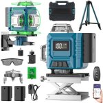 Niveau laser avec trepied 4 x 360�, 4d 16 lignes laser chantier avec 2 x 3000mah batterie & affichage ...