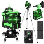 Niveau laser vert autonivelant 3x360, rotatif 3d 12 lignes autonivellement avec 2 pcs batterie, hauteurs ...