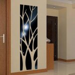 Noir 100x28cm autocollant mural de miroir 3d de branches d'arbre, autocollant de mur de miroir acrylique ...