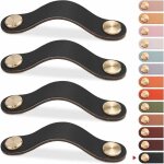 (noir, 128mm)4pcs poign�e meuble cuir, bouton porte placard poignee cuir bouton de tiroir, poignee de ...