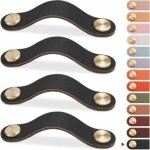 (noir, 128mm)4pcs poign�e meuble cuir, bouton porte placard poignee cuir bouton de tiroir, poignee de ...
