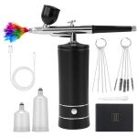 (noir) kit a�rographe sans fil avec compresseur, mini a�rographe portable, a�rographe � ongles rechargeable, ...