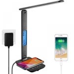 (noir)lampe de bureau led avec chargeur sans fil et usb, lampe de bureau r�glable flexible contr�le tactile, ...
