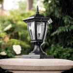 Noir lampe portail exterieur solaire lampadaire de jardin, ip44 �tanche lampe pilier portail ext�rieur ...