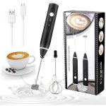 Noir)mousseur � lait �lectrique, mousseur de lait rechargeable usb et mini fouet electrique avec dual ...